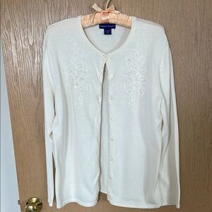 Karen Scott Cream Cardigan with Beaded Embellishments